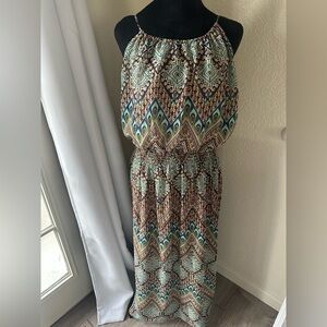 Enfocus Studio Geometric Maxi Dress in Brown and Blue